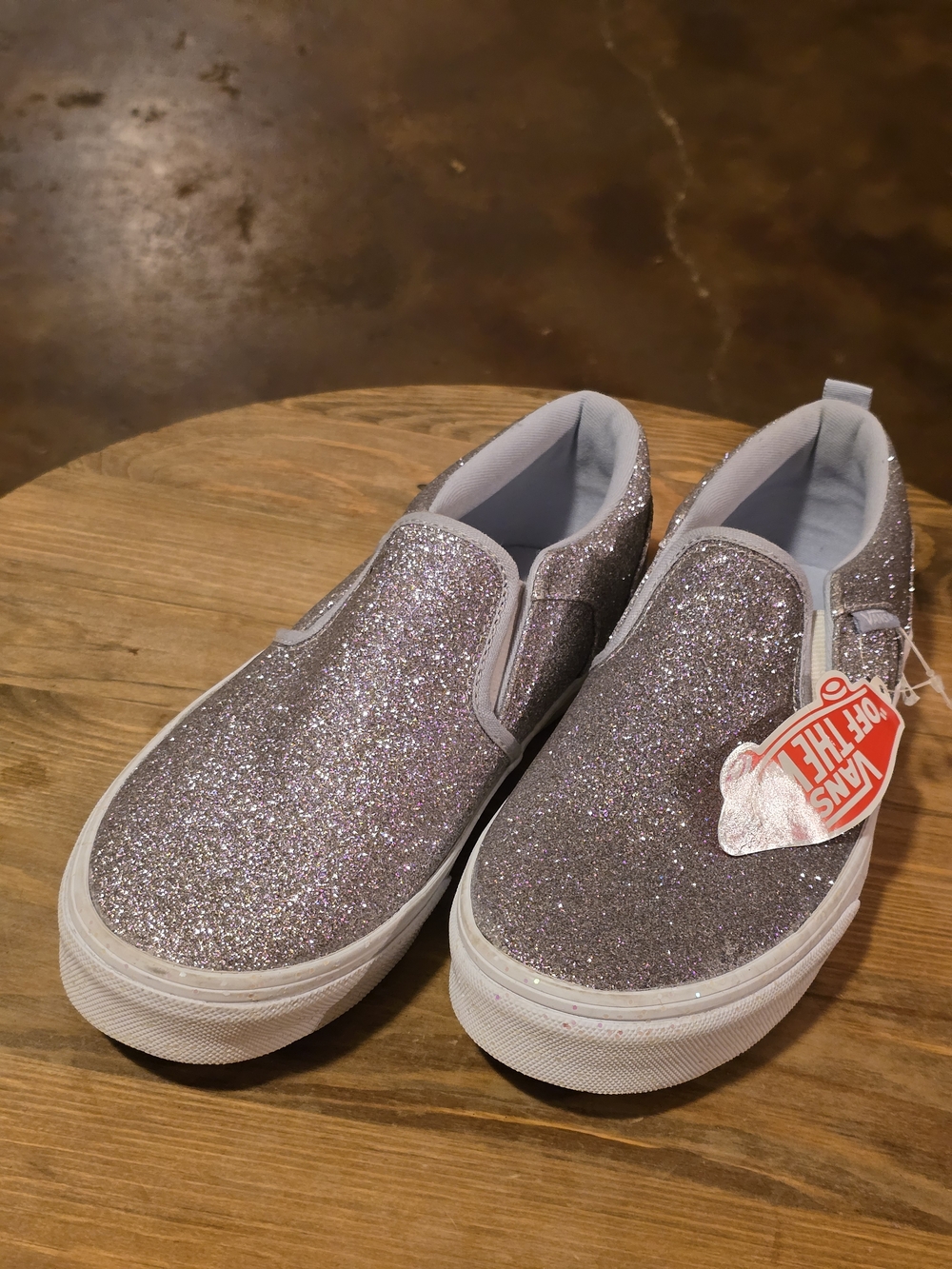 VANS Asher Glitter Sidewall Metallic Gray Slip-On Sneakers Kids Size 5 NWOB